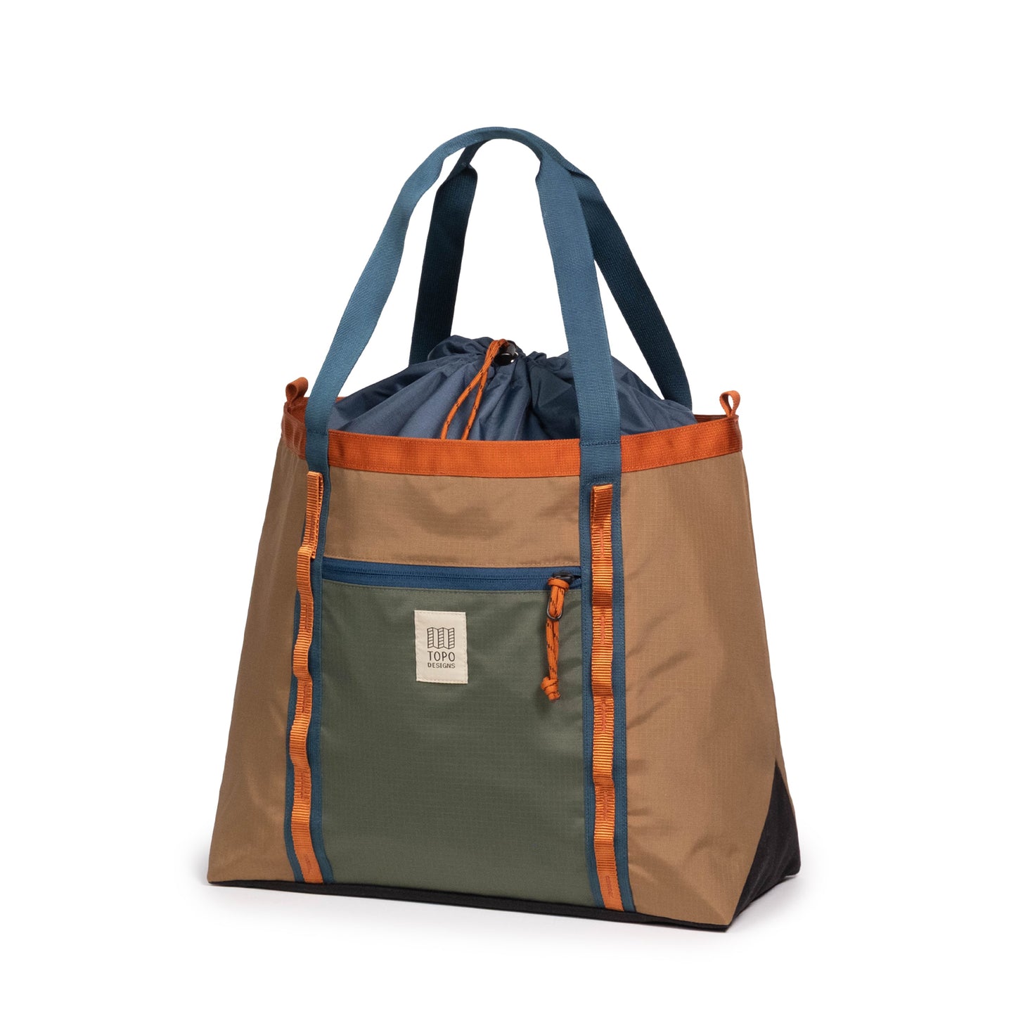 Front View of Topo Designs Mountain Utility Tote in "Olive / Dark Khaki"