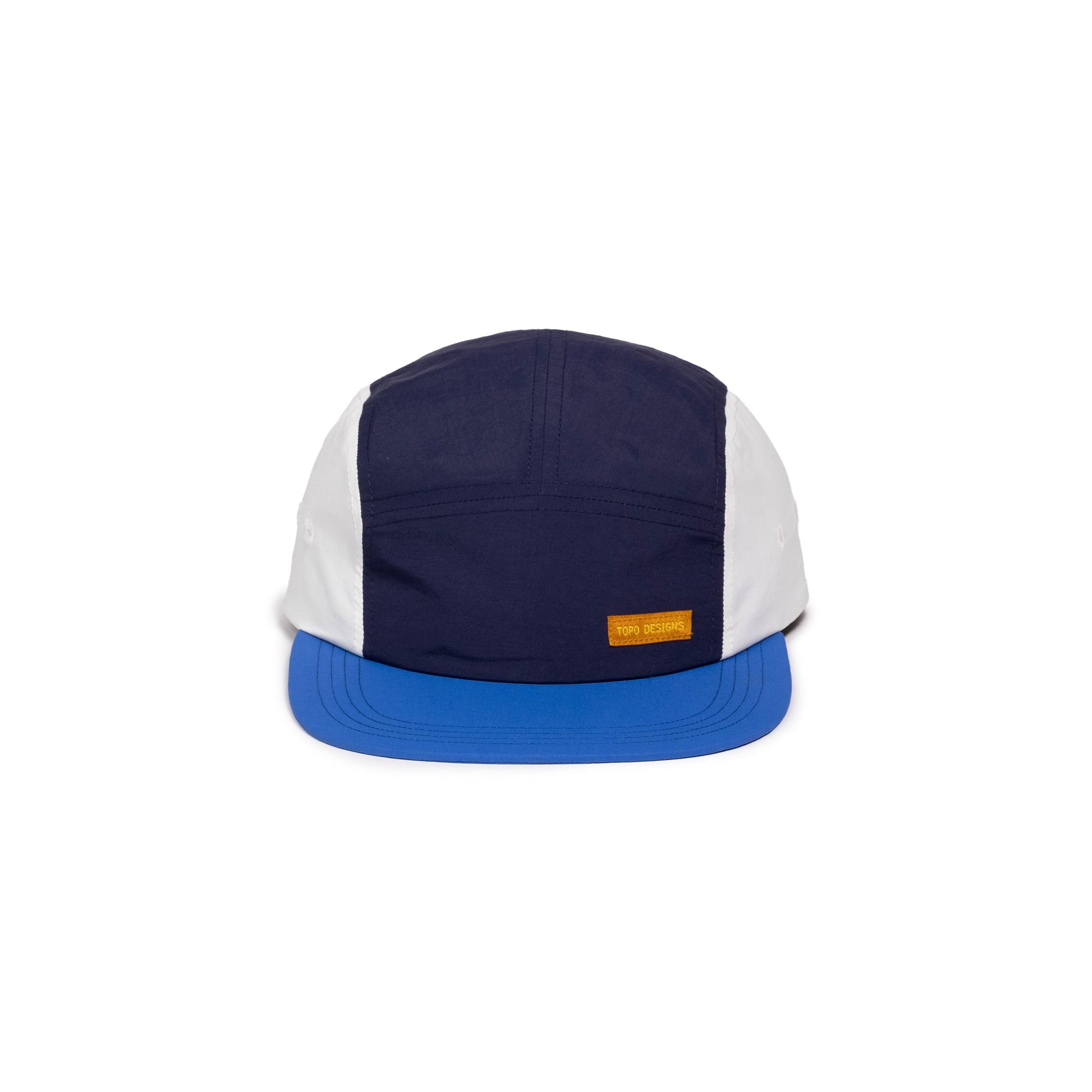 Front white background image of Topo Designs Global Hat in "Cobalt / Midnight"