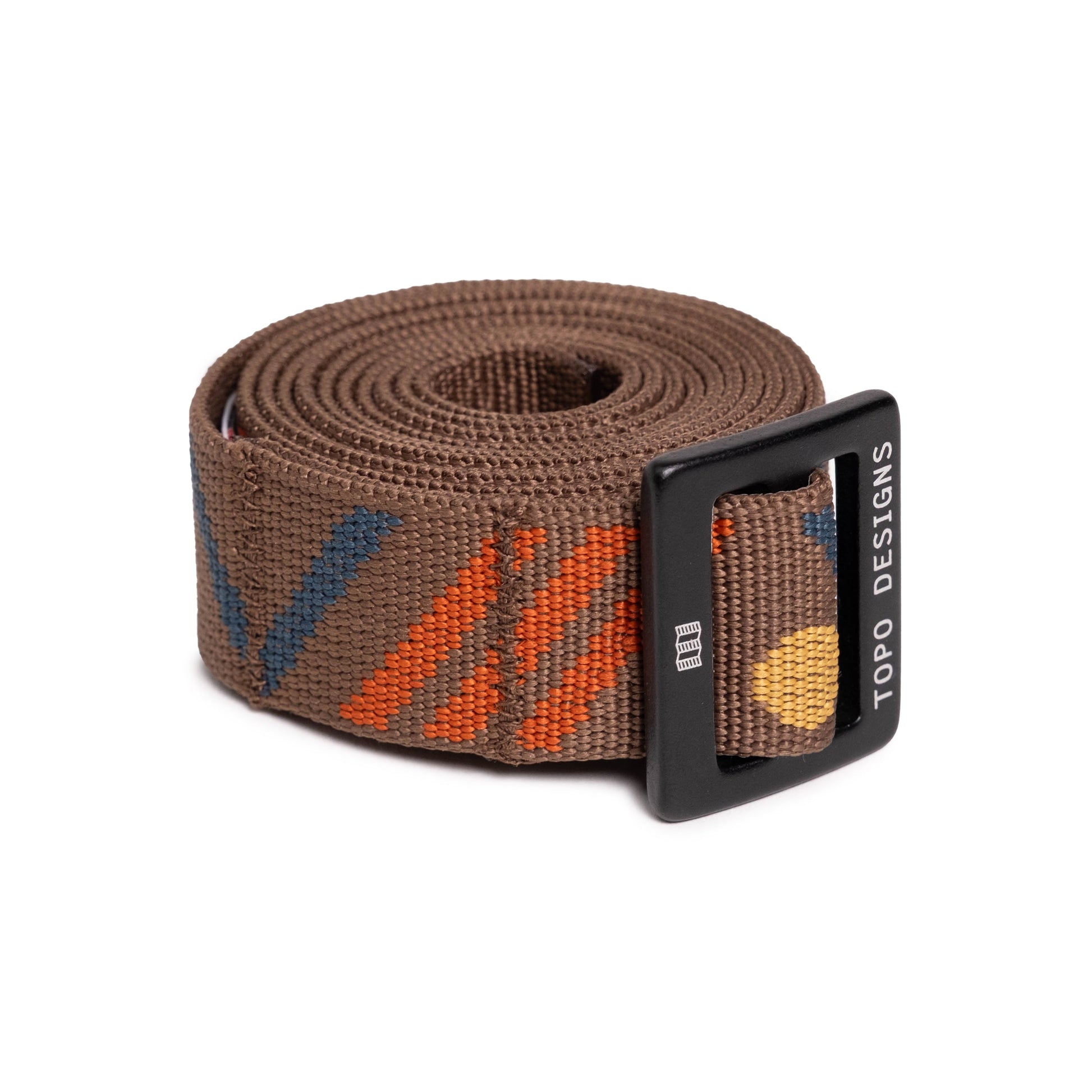 Front white background image of Topo Designs Slim Web Belt in "Desert Palm / Goldenrod"