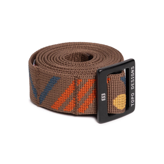 Front white background image of Topo Designs Slim Web Belt in "Desert Palm / Goldenrod"