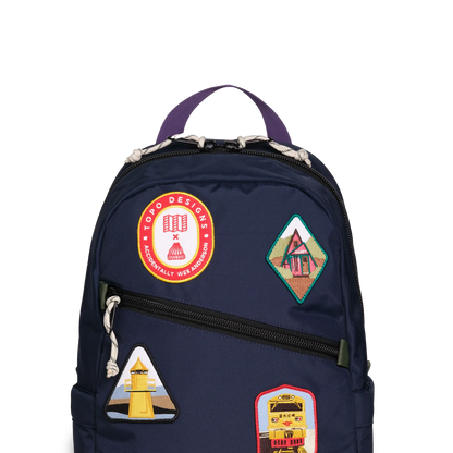 Front exterior detail image of the Topo Designs x AWA Light Pack in "Navy / Navy"