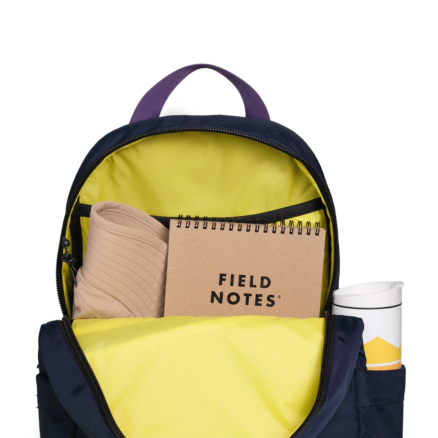 Front interior detail image of the Topo Designs x AWA Light Pack in "Navy / Navy"