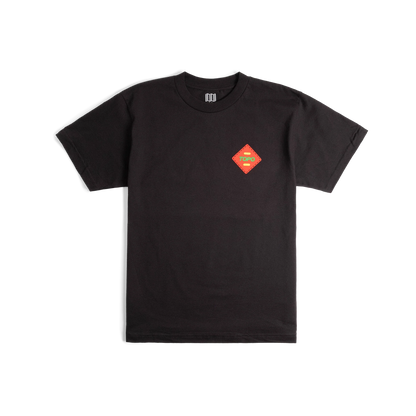 Front flat lay image of Topo Designs x Pine Printshop Klettersack Tee in "Black"