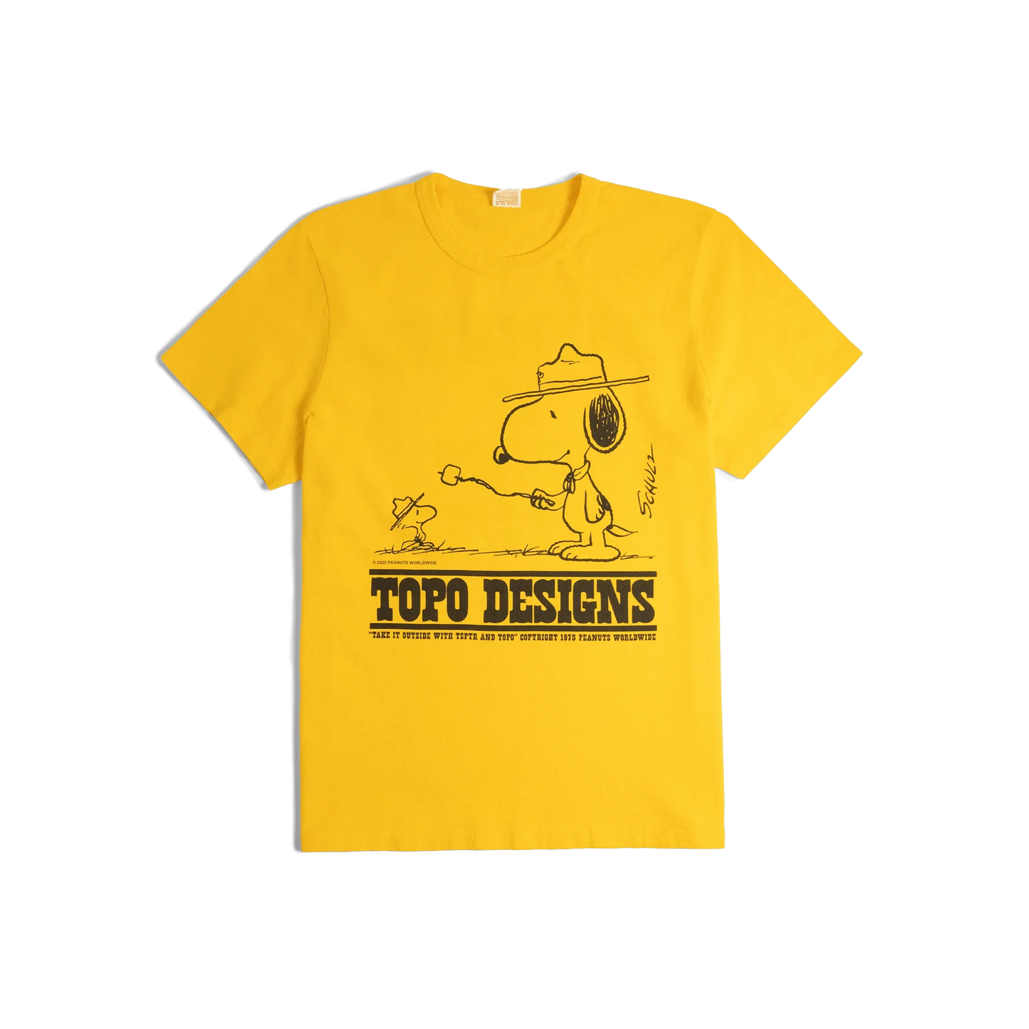 General front image of Topo Designs x TSPTR Being Outside Tee in "Yellow"