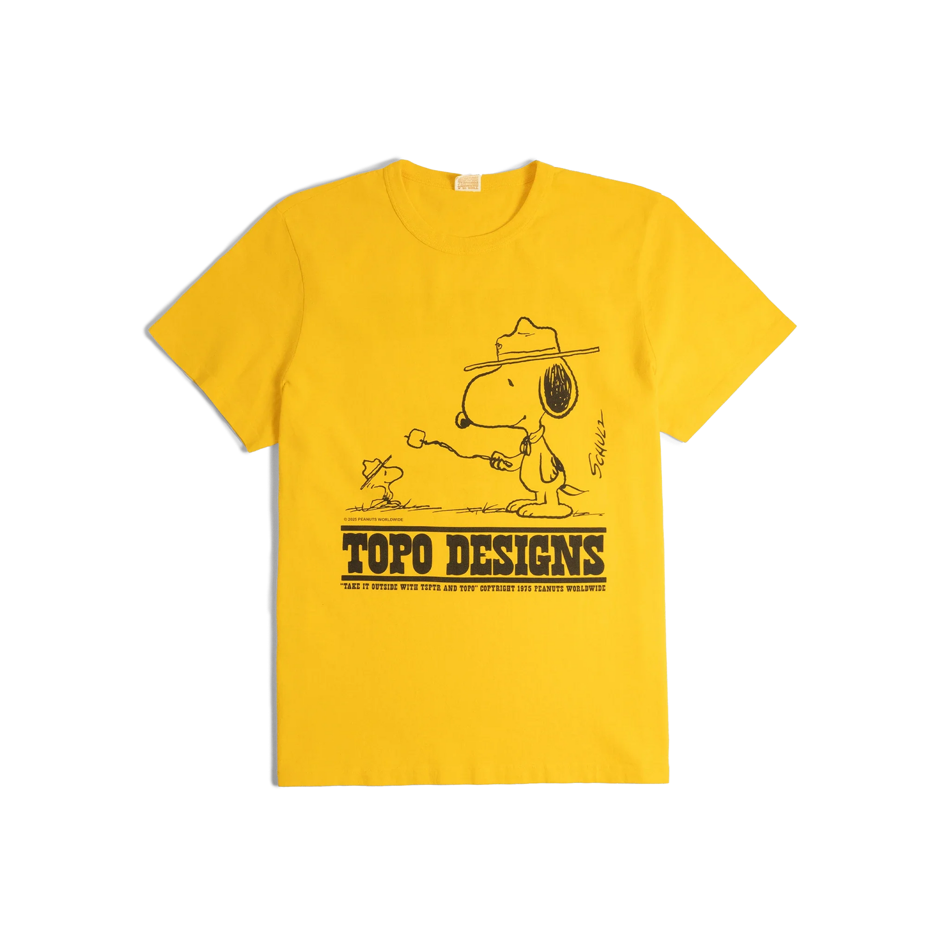 General front image of Topo Designs x TSPTR Being Outside Tee in "Yellow"
