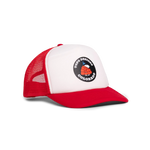General quarter angle image of Topo Designs x TSPTR Snoopy Trucker in "Red / White"