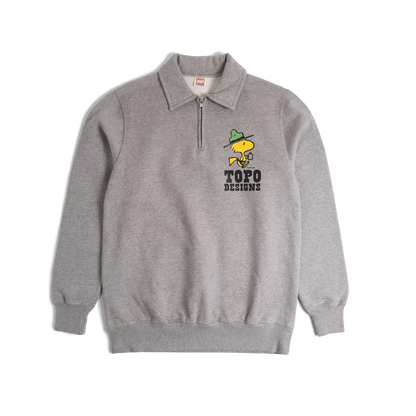 General front image of Topo Designs x TSPTR Woodstock 1/4 Zip in "Grey Marl"
