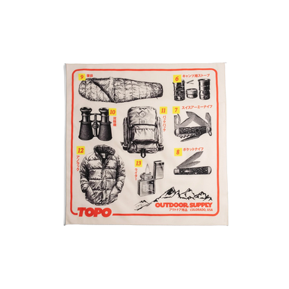 Front flay lay image of Topo Designs x Pine Printshop Catalog Bandana in "Natural"