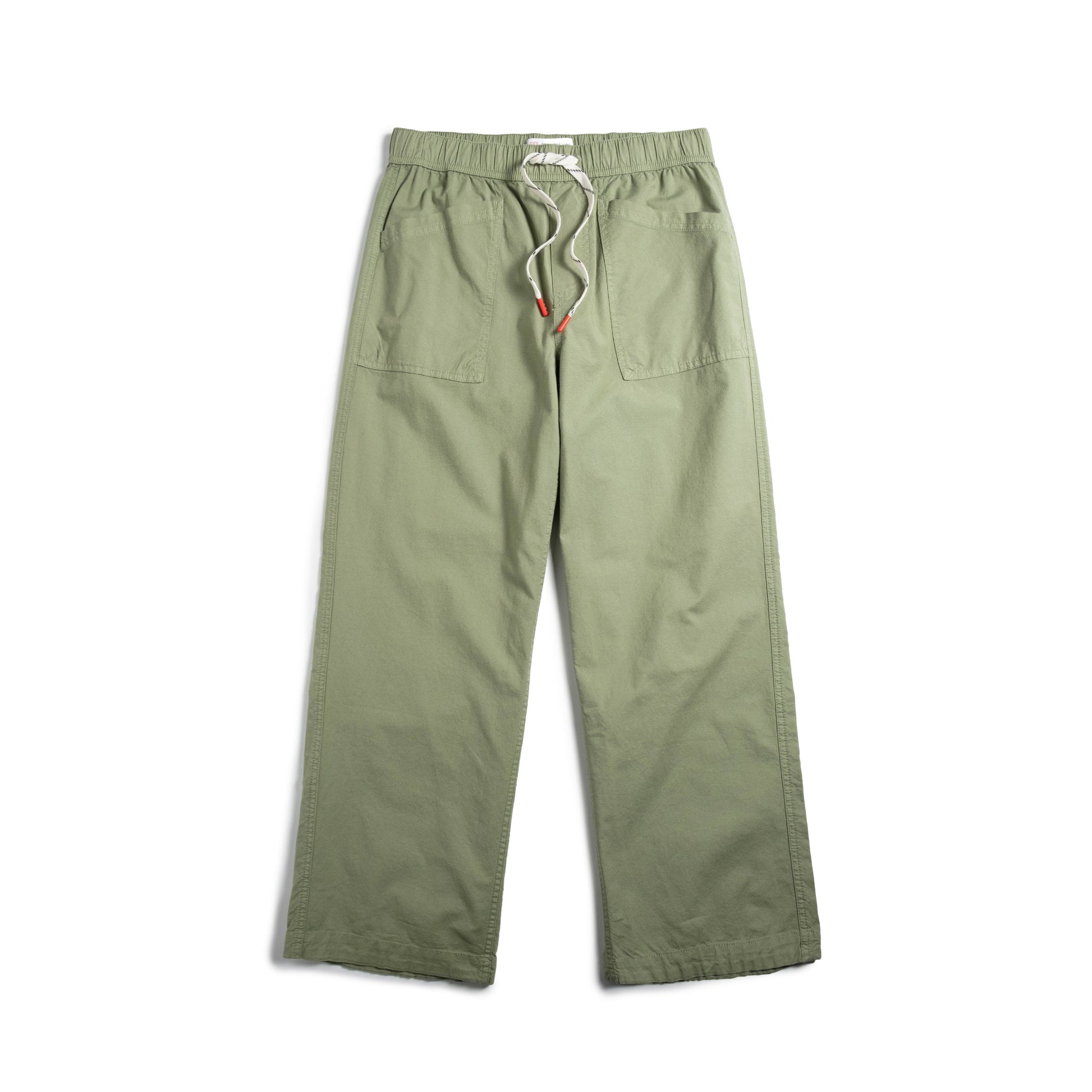 White background flat lay front image of Topo Designs Desert Wide Leg Pants - Women's in "Oil Green"