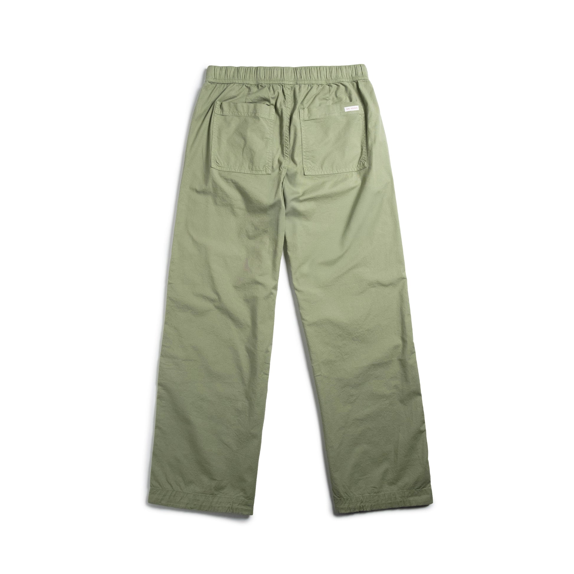 White background flat lay back image of Topo Designs Desert Wide Leg Pants - Women's in "Oil Green"