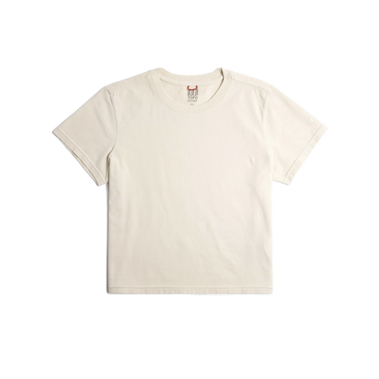 Front flat lay image on white background of Topo Designs Dirt Tee - Women's in "Bone White"