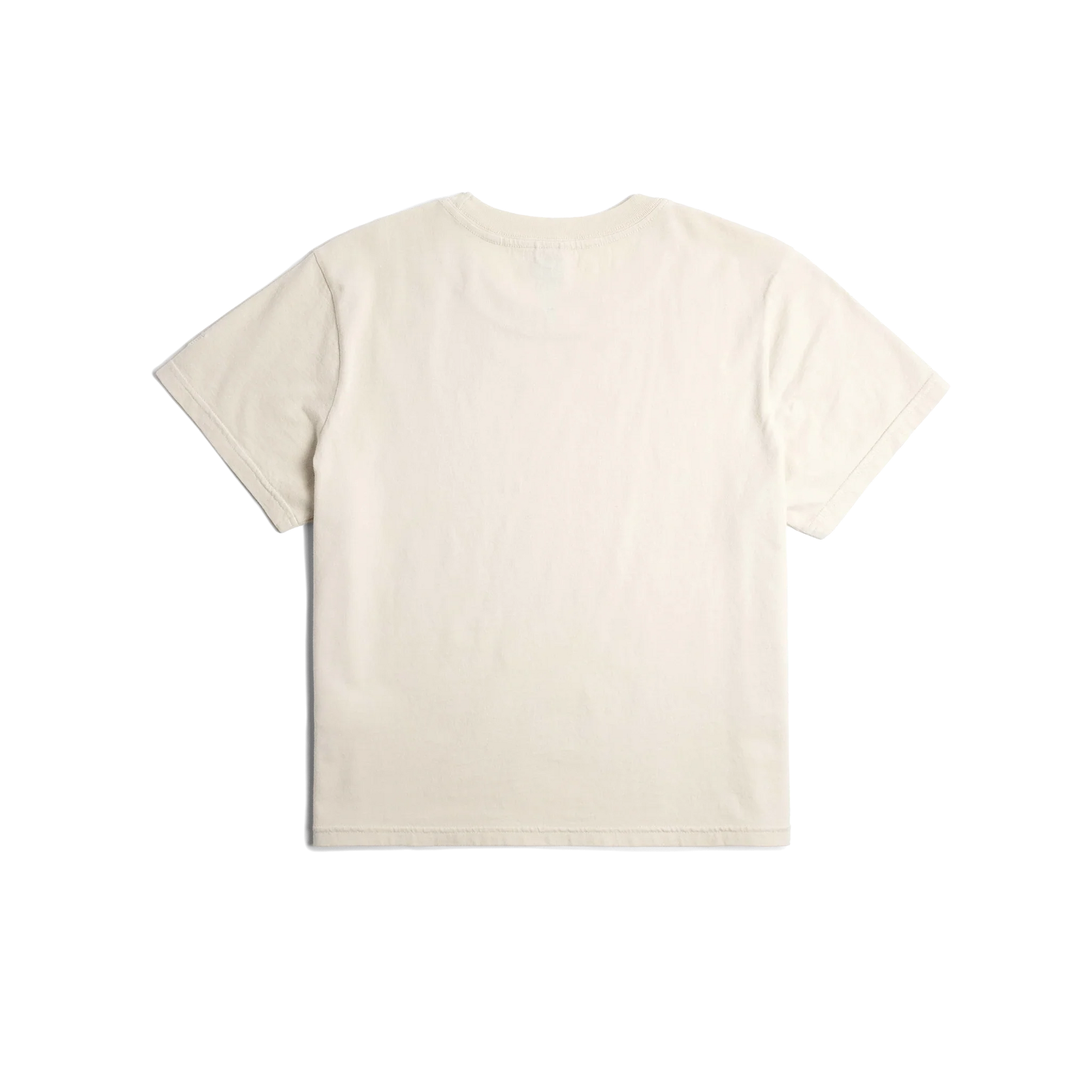 Back flat lay image on white background of Topo Designs Dirt Tee - Women's in "Bone White"