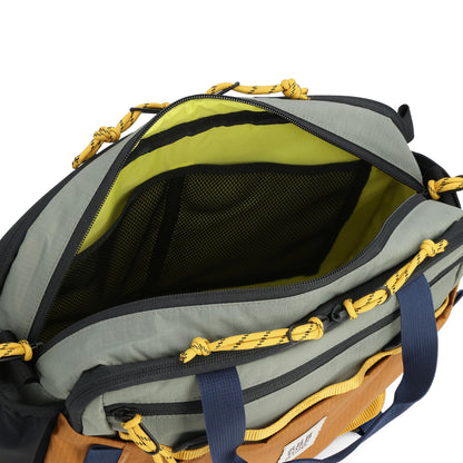 General Detail shot of Topo Designs Mountain Cross Bag in "Beetle / Khaki"