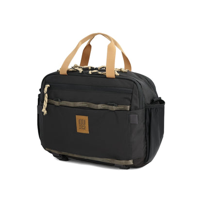Front View of Topo Designs Mountain Cross Bag in "Black / Neutral"