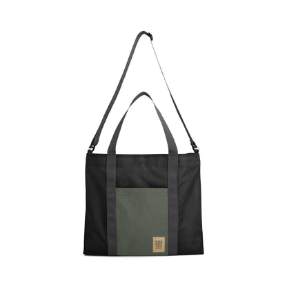 Front View of Topo Designs Mountain Essential Tote in "Black / Neutral"