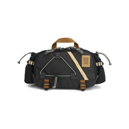 Front View of Topo Designs Mountain Hydro Hip Pack in "Black / Neutral"