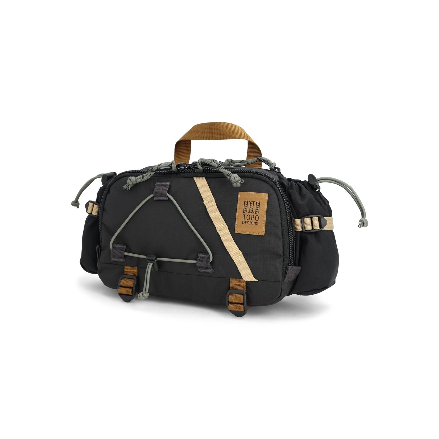 Front View of Topo Designs Mountain Hydro Hip Pack in "Black / Neutral"