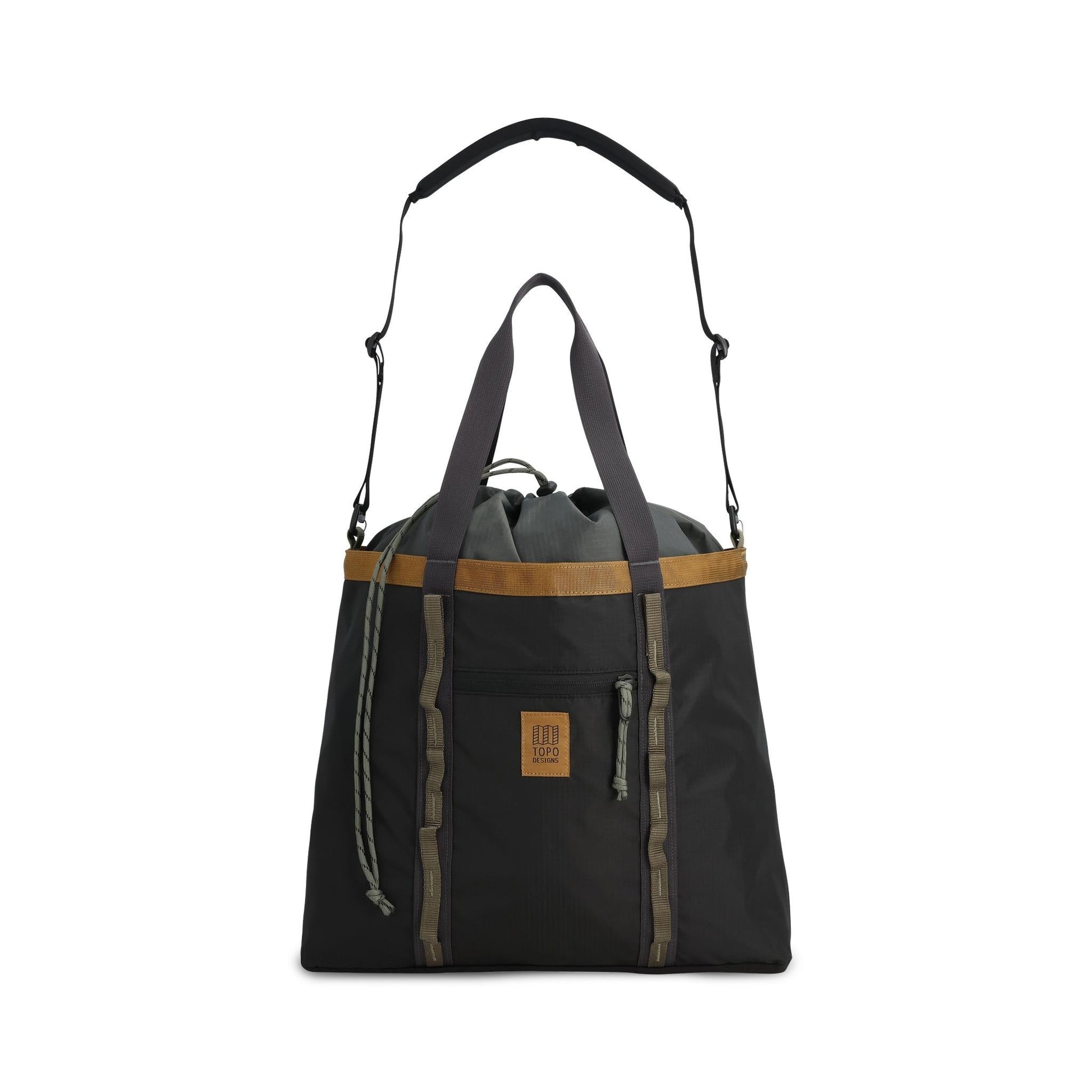 Front View of Topo Designs Mountain Utility Tote in "Black / Neutral"