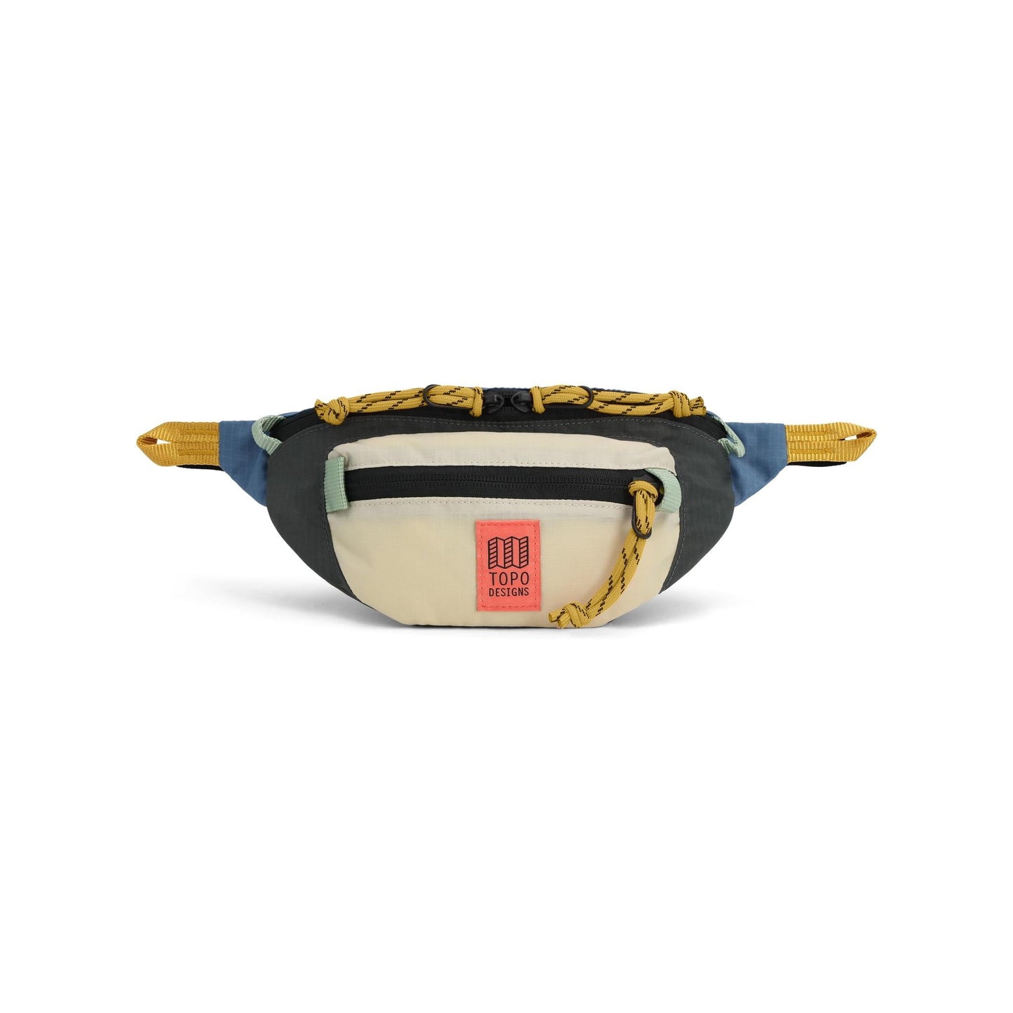 Front View of Topo Designs Mountain Waist Pack in "Stone Blue / Bone White"