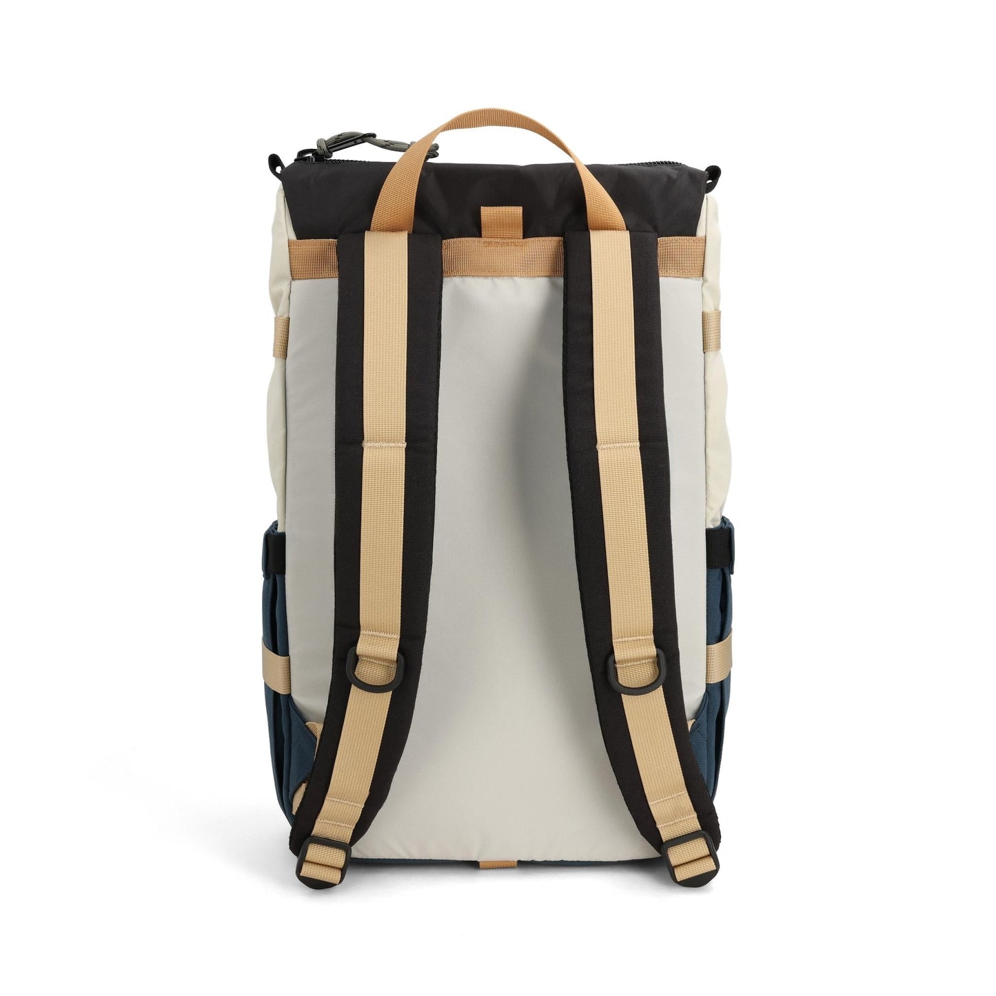 Back View of Topo Designs Rover Pack Classic in "Bone White / Pond Blue"