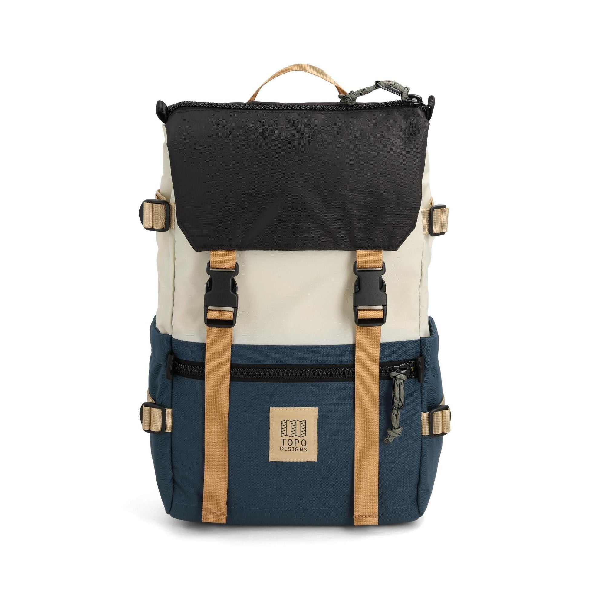 Front View of Topo Designs Rover Pack Classic in "Bone White / Pond Blue"