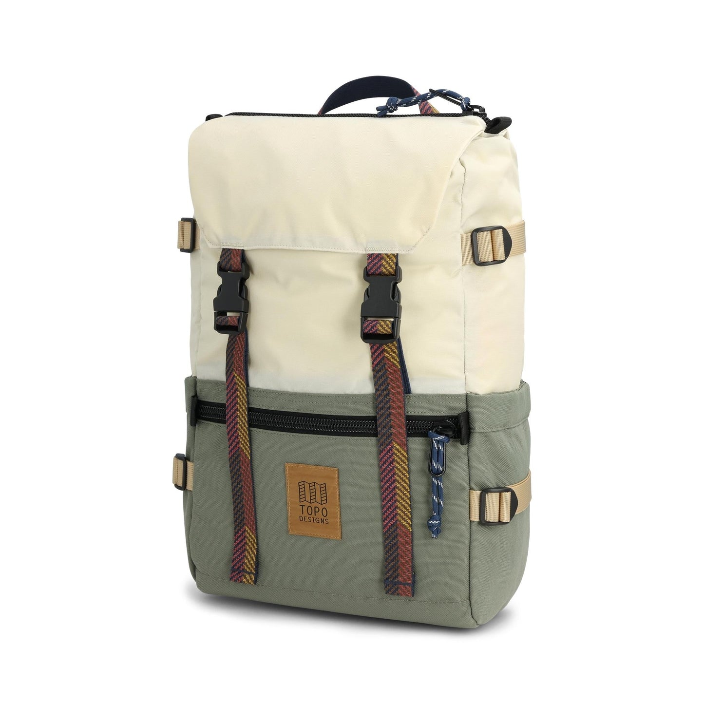 Front View of Topo Designs Rover Pack Classic in "Bone White / Beetle"