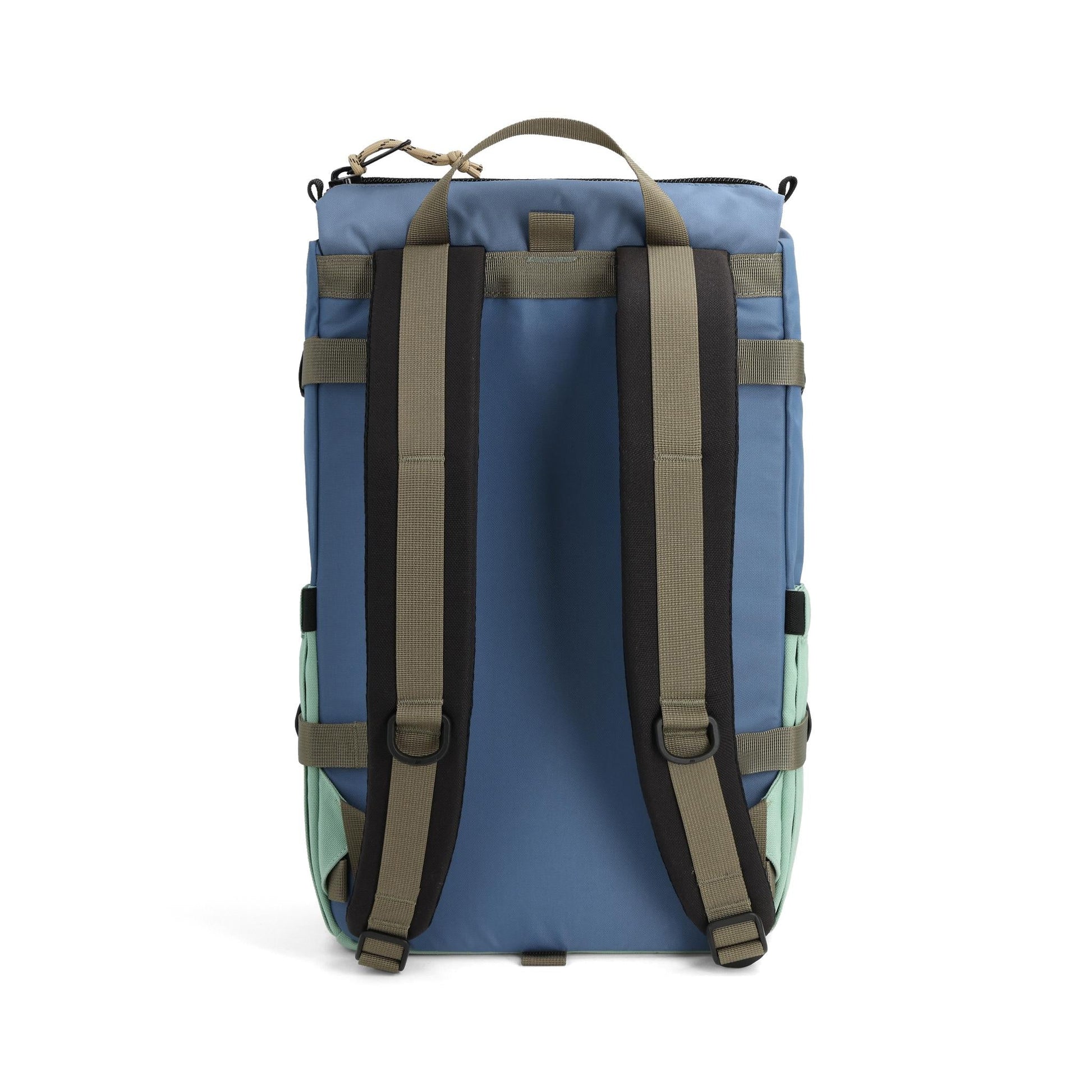 Back View of Topo Designs Rover Pack Classic in "Stone Blue / Ash Green"