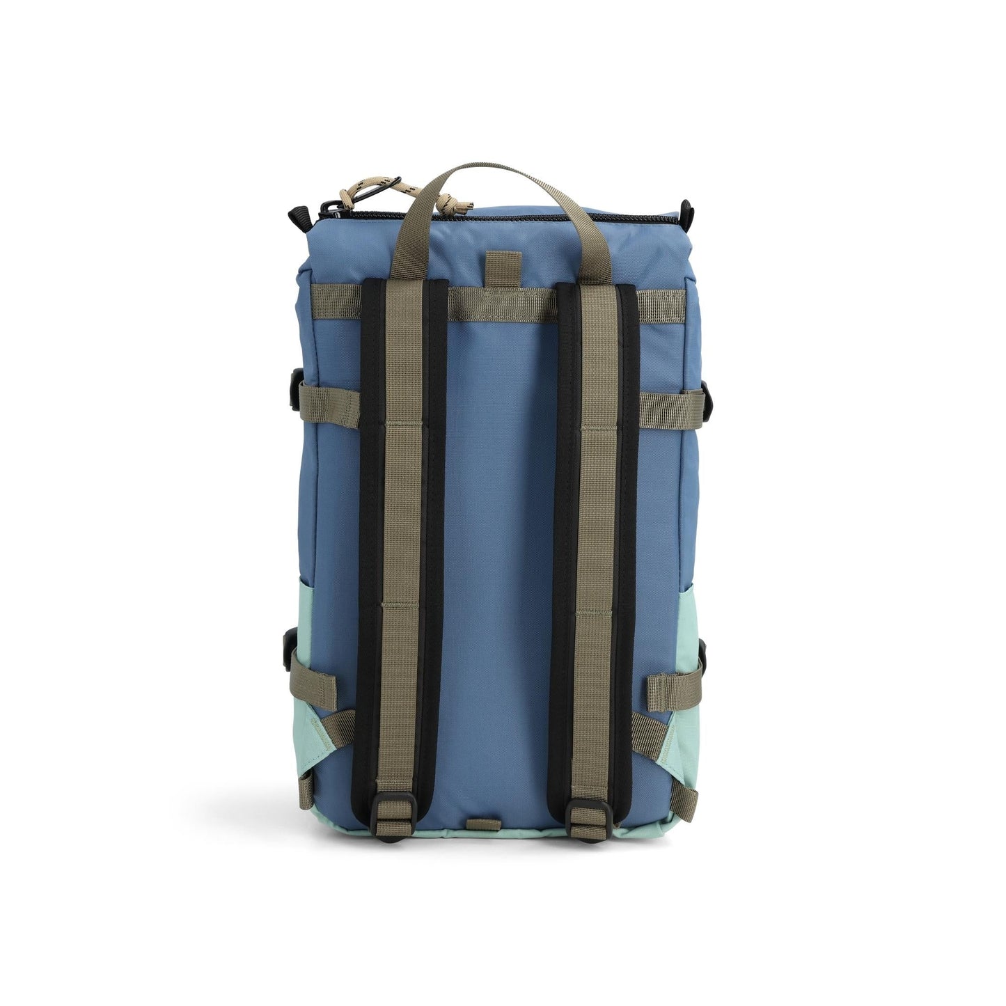 Back View of Topo Designs Rover Pack Mini in "Stone Blue / Ash Green"