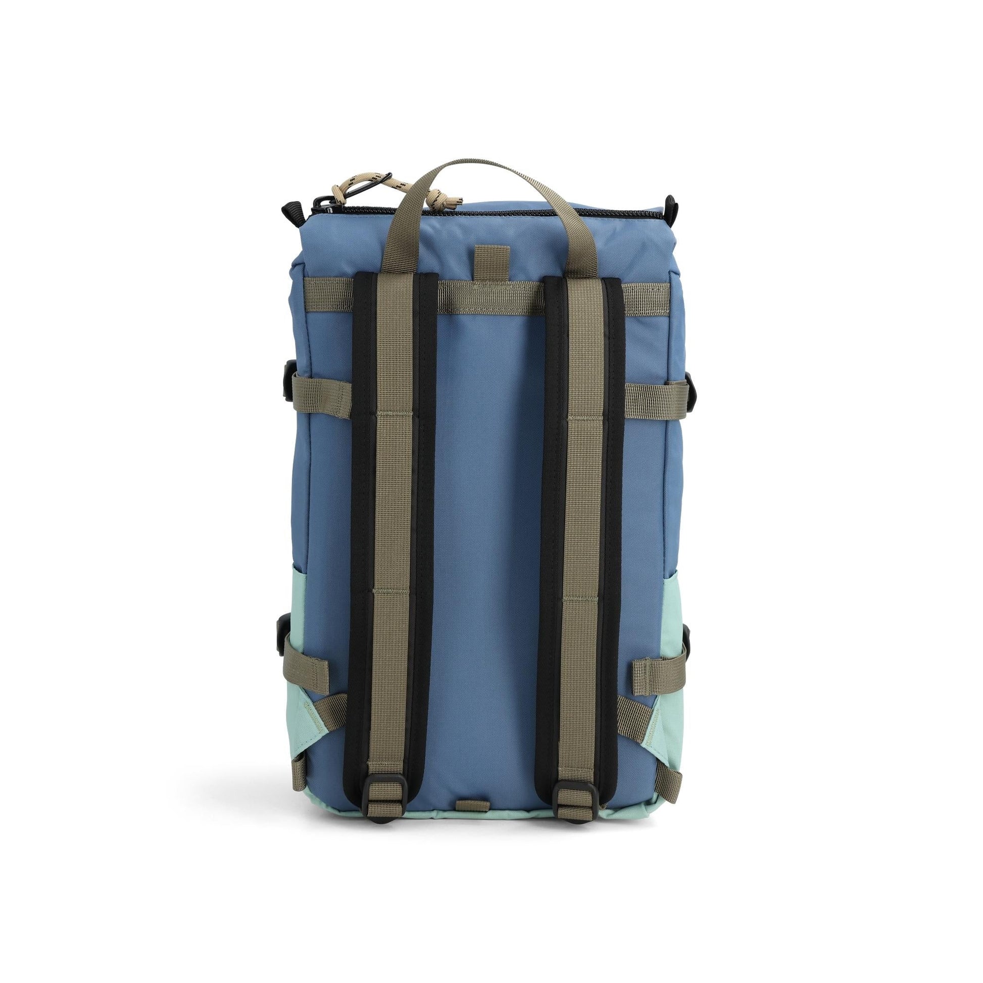 Back View of Topo Designs Rover Pack Mini in "Stone Blue / Ash Green"